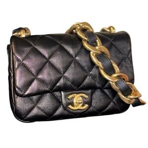 Chanel Funky Town Chunky Chain Flap Small Black Shiny Lambskin Pristine Full Set
